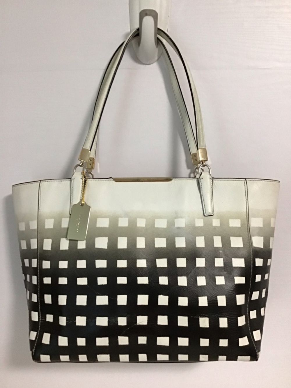 Coach Madison East West Tote in Gingham Saffiano Leather 30118 LI/White/Black